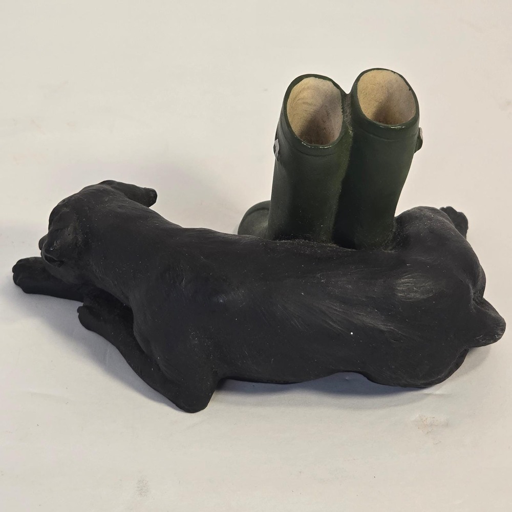 Vintage Black Labrador Dog Figurine with Green Wellington‎ Boots For Collector - Picture 4 of 15